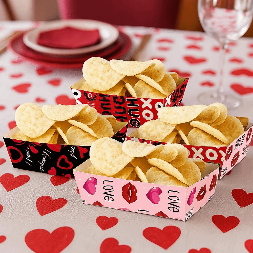 12Pcs/Set Creative Disposable Paper Food Trays Boat-Shaped Trays Rectangular Valentine's Day Dinner Plate Paper Thickened