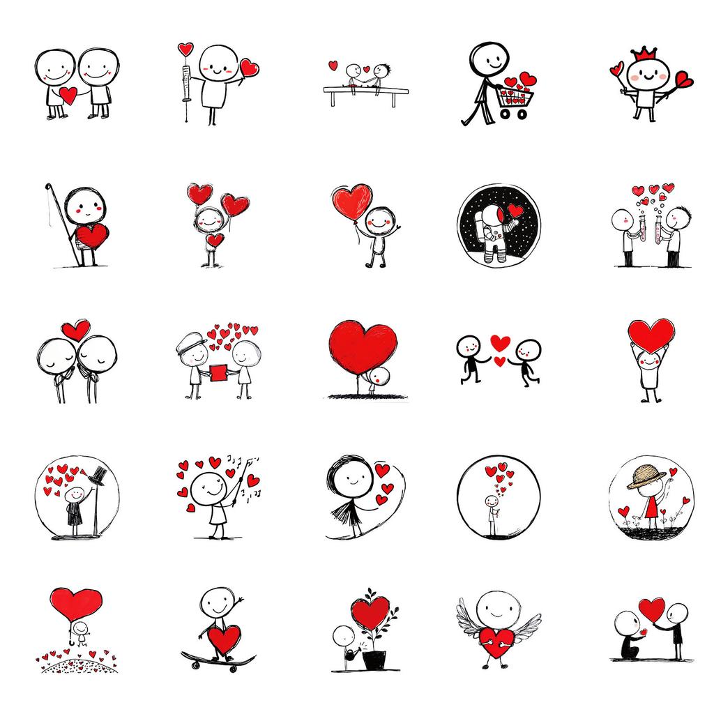 50 Stick Lines Villain Graffiti Sticker Red Love Personality Cartoon Diy Hand Account Sticker