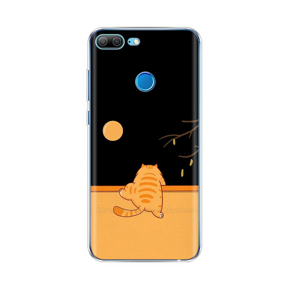Phone Case For Honor 9 Lite Back Cover for Huawei Honor 9 Lite Cases Transparent Silicon TPU Protective Cats Flower Print Covers