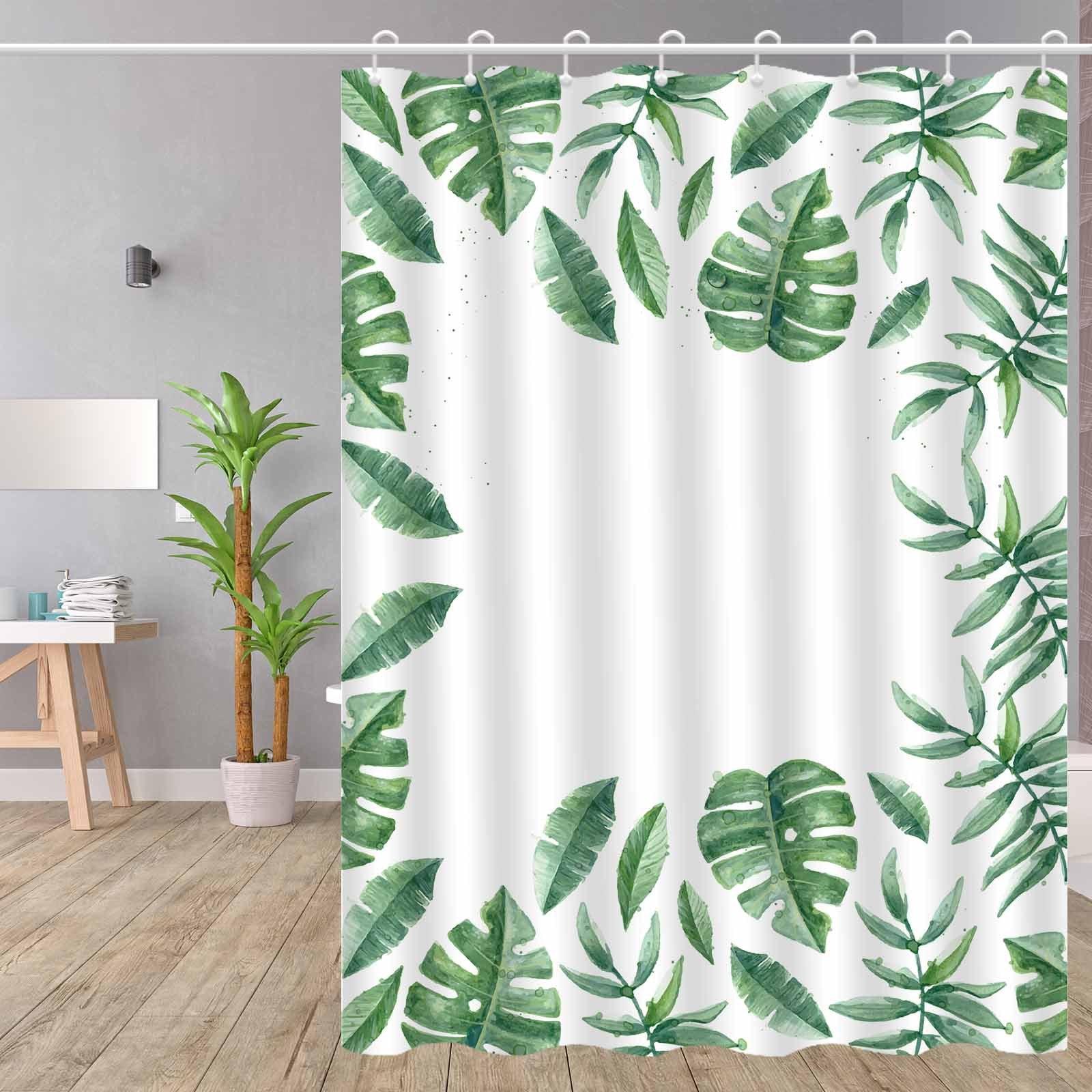 

Tropical Leaf Pattern Water-Resistant Polyester Bath Drapery, Botanical Print, Knit Fabric, Machine Washable, Artistic Design W60H190(CM)-1 Pcs
