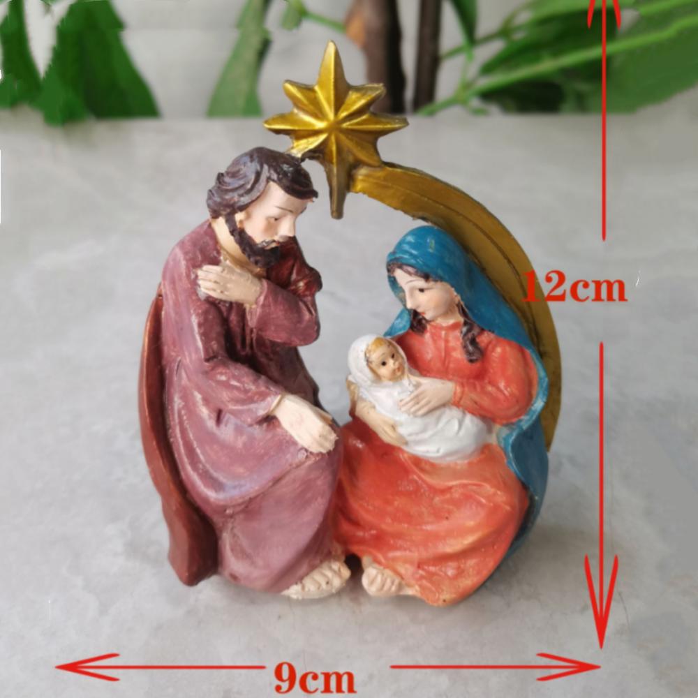 Nativity Scene Statue Tabletop Scenes Resin Holy Family Statue Catholic Figurine Handicrafts Sculpture Thanksgiving Decoration