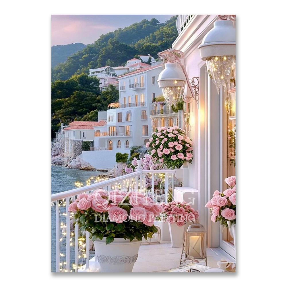 Europäische Architektur 5D DIY Diamantmalerei Set Naturlandschaft Voll Diamant Mosaik Kreuzstich Set Raumdekoration Geschenk