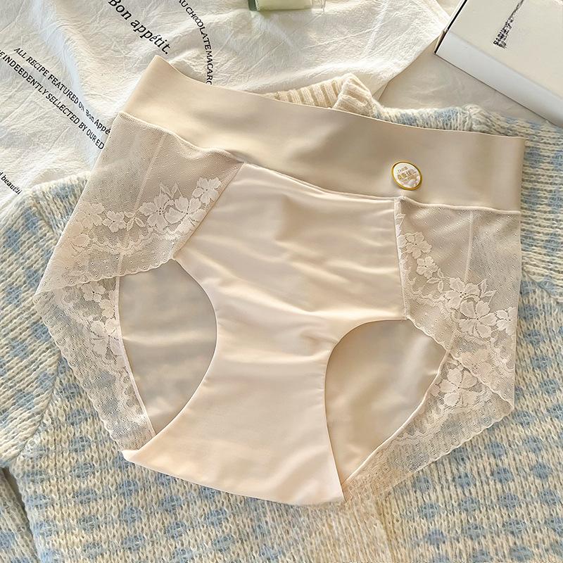 

Ladies Fashion Simple Lace Mid Waist Belly Sexy Package Hip Breathable Skin Friendly Panties One Size телесный