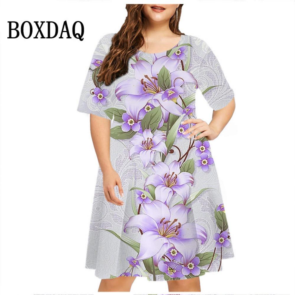 New summer dress women's plant flower loose retro dress casual short sleeved printed mini dress oversized women's sun skirt