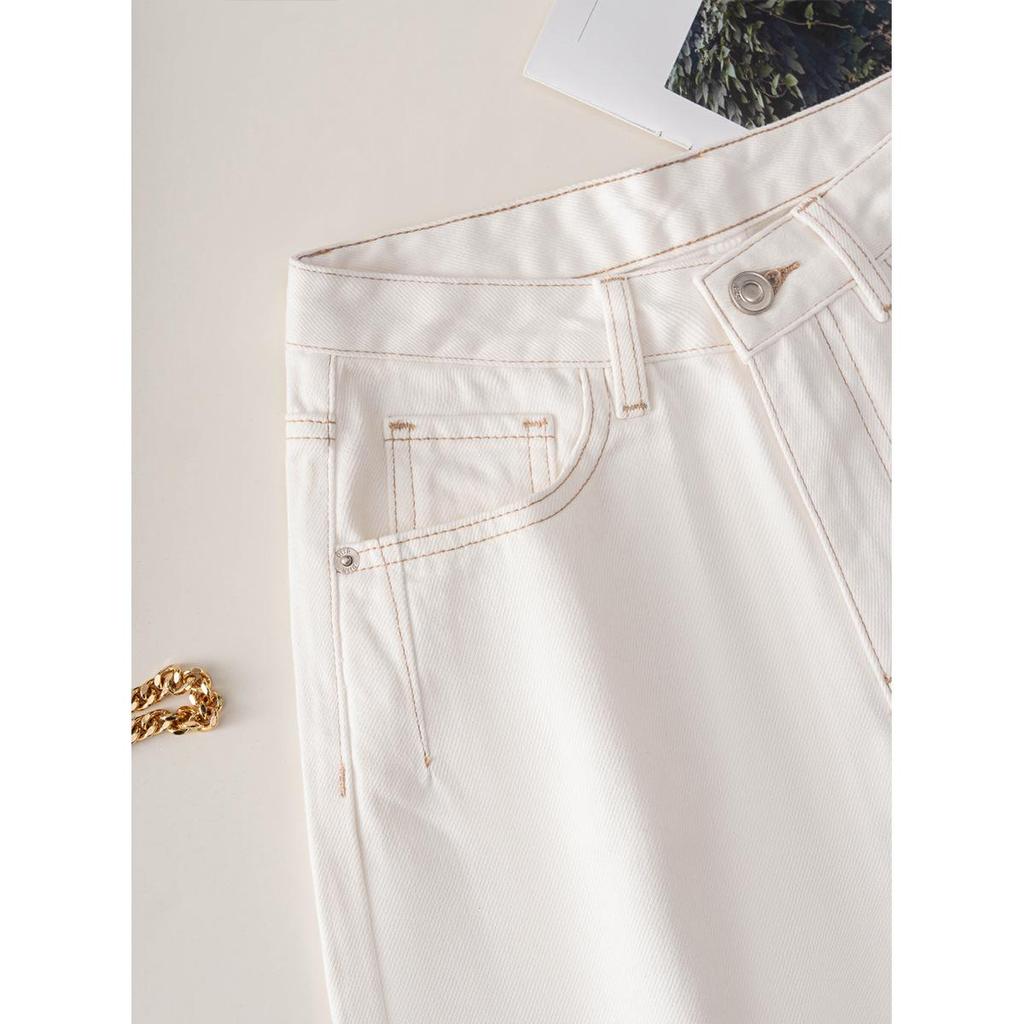 Elegant White Denim High-Waist Wide-Leg Pants - Summer Slim Fit
