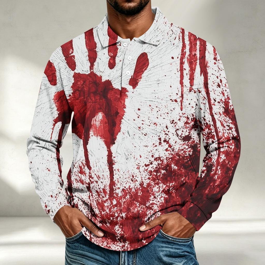 Men's Casual Halloween Print Long Sleeve Shirt Loose Fit