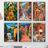 Colorful Mexican Village Wall Art Poster Vibrant Cultural Landscape Print Mexican Architecture Art Canvas Painting Decoration