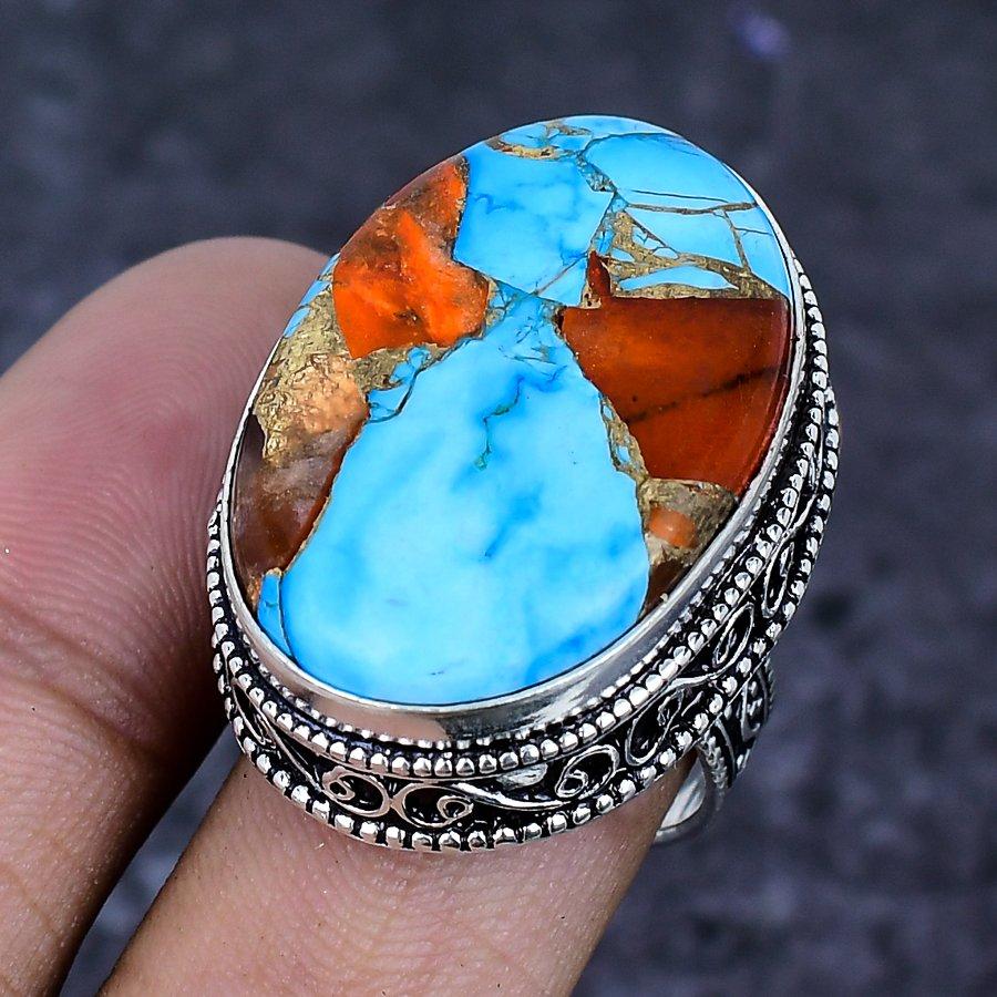 Natural Spiny Oyster Gemstone 925 Sterling Silver Jewelry Ring Size 8 ETC-13908