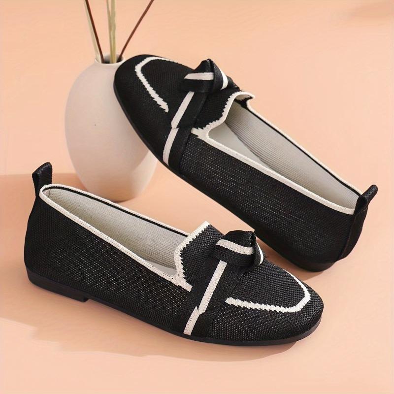Women's Knot Design Flat Shoes, Casual Square Toe Slip On Shoes, Lightweight & Comfortable Shoes
