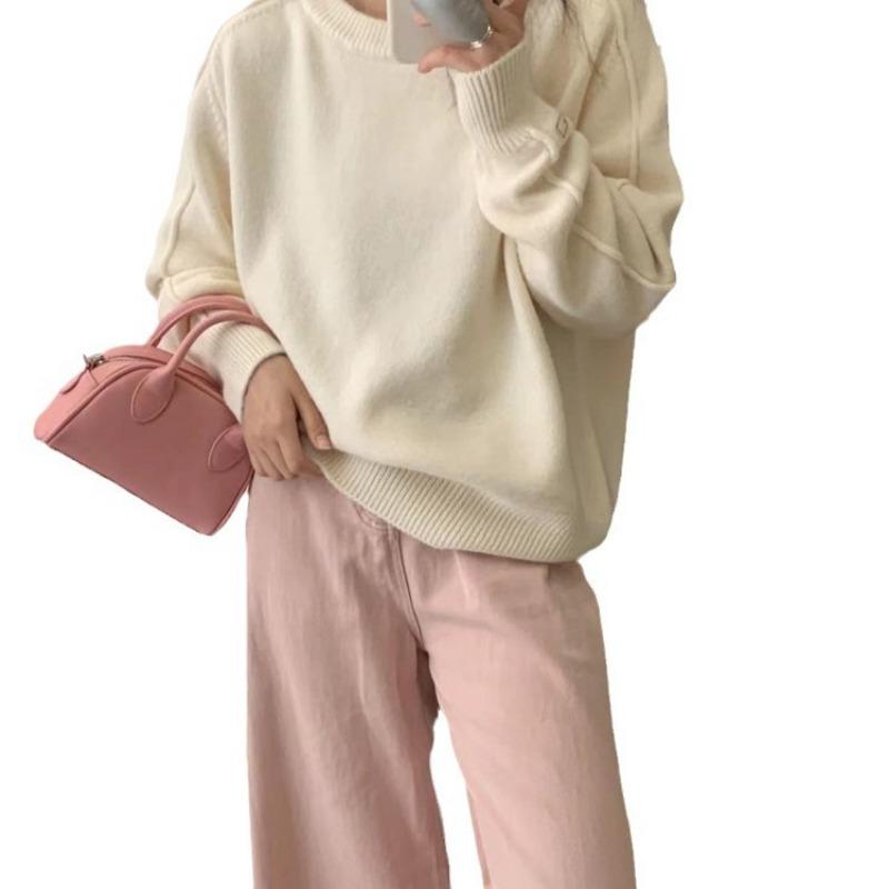 Gentle Design Style Candy Color Round Neck Pullover Sweater Women's Soft Waxy Round Neck Loose Thick Warm Top Trendy Girl