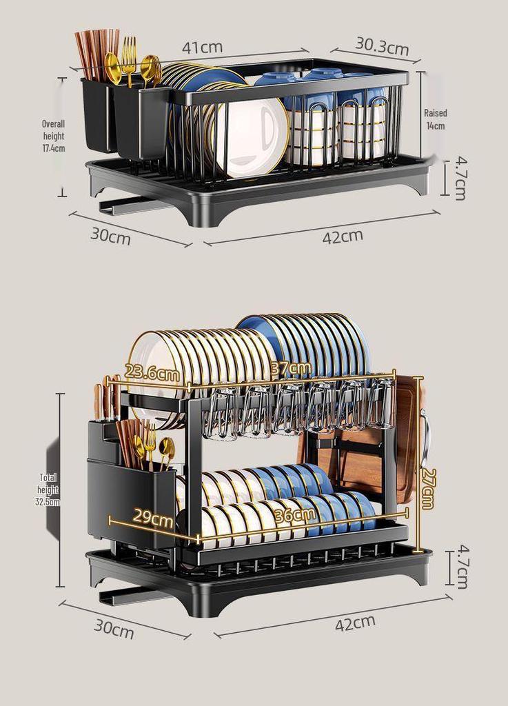 Multifunctional Kitchen Dish and Bowl Organizer Rack with Draining and Chopstick Storage