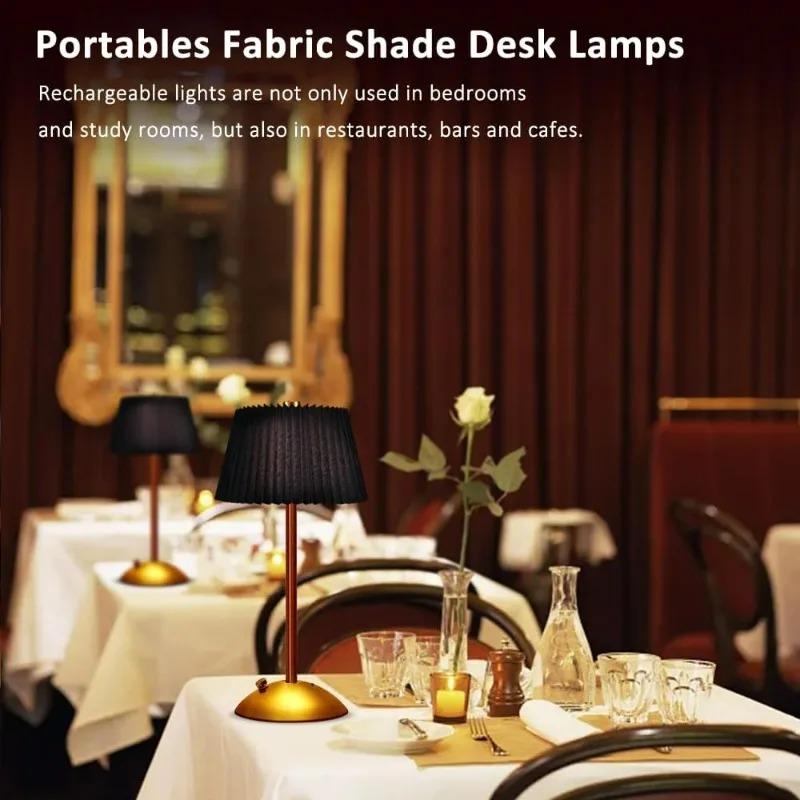 Metal Rechargeable Led Desk Lamp with Fabric Shade Wireless Dimmable Creative Mood Light Portable Touch Ambient Light for Living Room
