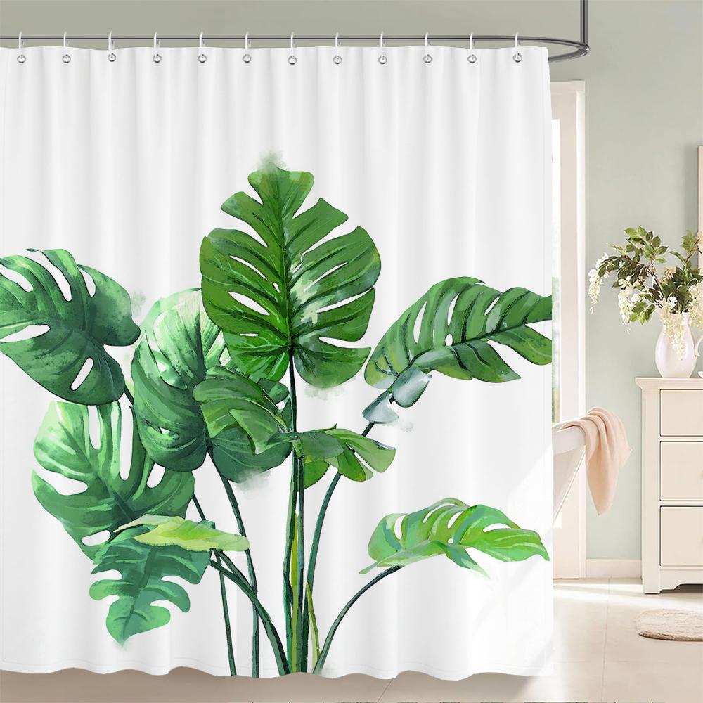 Green Leaves Shower Curtain Mat Grass Beauty Bath Shower Mildew Resistant and Polyester Waterproof white Shower Curtain Decor