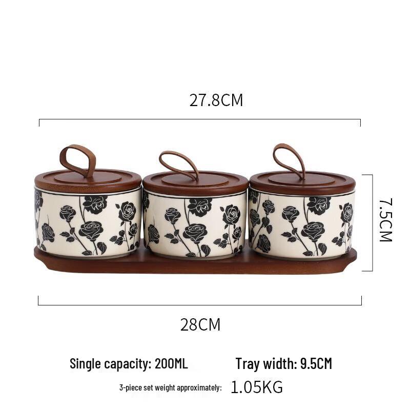 YIXI Ceramic Sealed Storage Jars, Hepburn Black Rose Design, 3-Piece Set