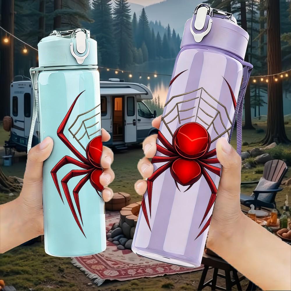 1PC Black Widow Spider 750ml Color Plastic Sports Water Bottle Leakproof Flip Straw Lid Suitable for Sports Office Home Use