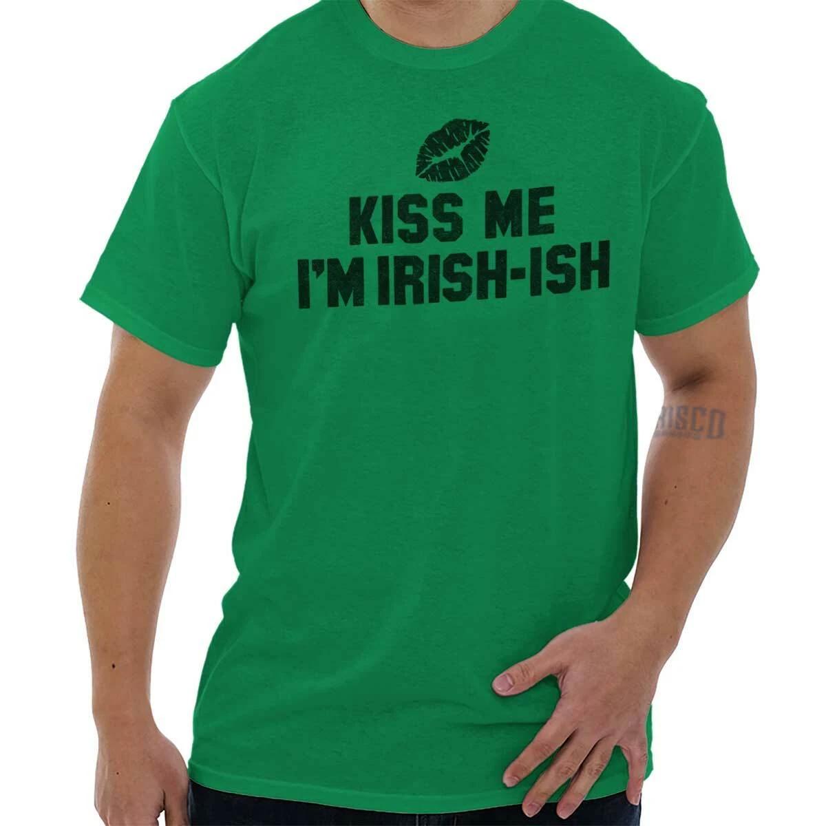 Kiss Me Im Irish Funny St Patricks Day Joke Womens Graphic Crewneck T Shirt Tee XS