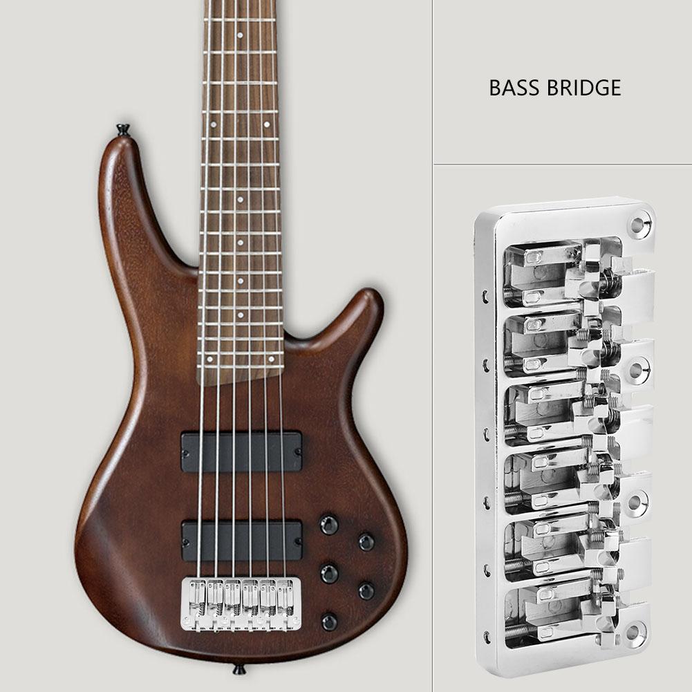 1 PC 6 String Bass Fixed Hardtail Bridge with Adjustable Saddle Chrome