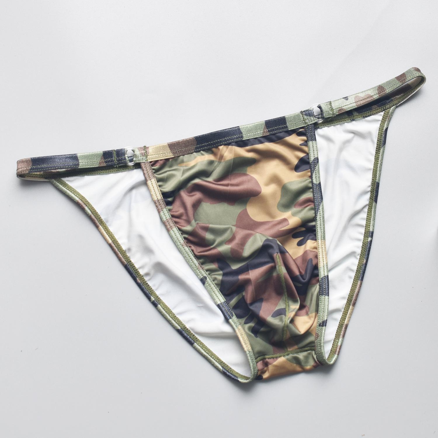 

Чоловічі бутикові камуфляжні труси-сліпи низької посадки, дихаючі - Гладкі, з високим вирізом, м які трикутні труси B920 M армія зелений колір