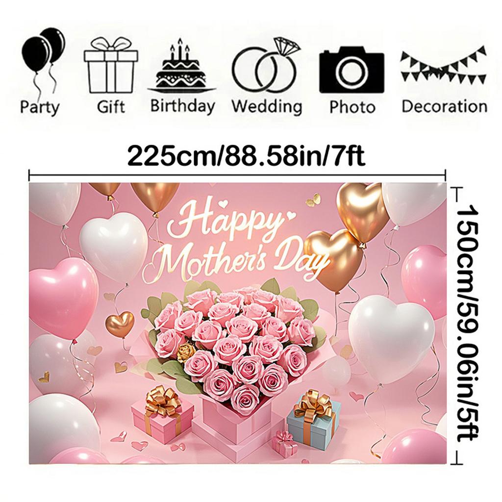 Happy Mother's Day Photography Backdrop Balloons Flowers Love Heart I Love Mom Mother's Day Party Decor Photo Background Studio