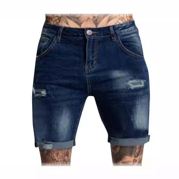 Cross-Border Elastic Ripped Jeans