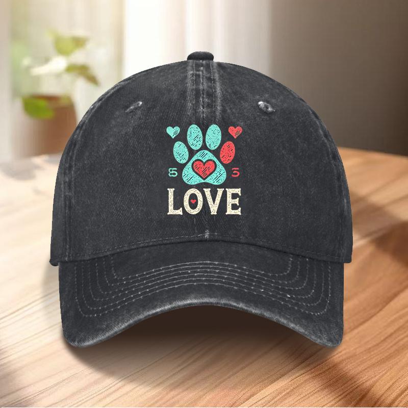 Paw Print Love Graphic Baseball Cap Adjustable Polyester Casual Summer Unisex Trucker Hat