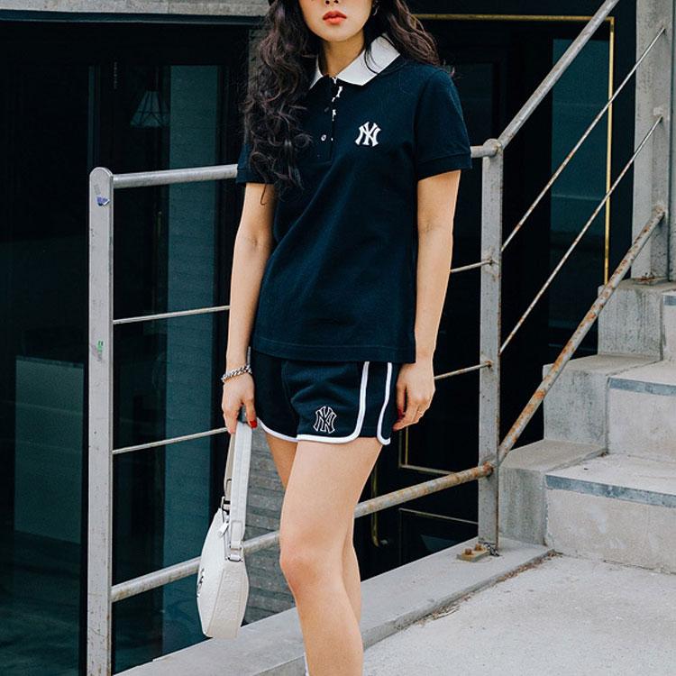 New MLB Base Logo Polo Shirt Women's Black 3FPQM4023-50BKS