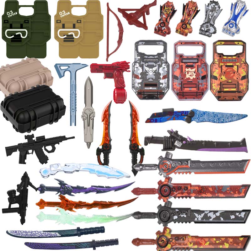 MOC Stavebnice Mini Akční Figurka Příslušenství Kuše Blackhawk Kamuflážní Štít Plamenný Meč Vrtulník DIY Kostky Hračka Dárky