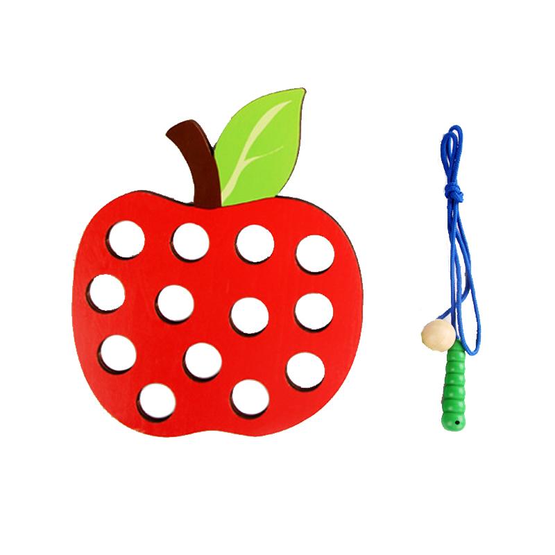 Wooden Lacing Plaything Educational Fruits Threading Activity Puzzles Learning Fine Motor Skill Car Travel Plaything Set For Toddlers Kids