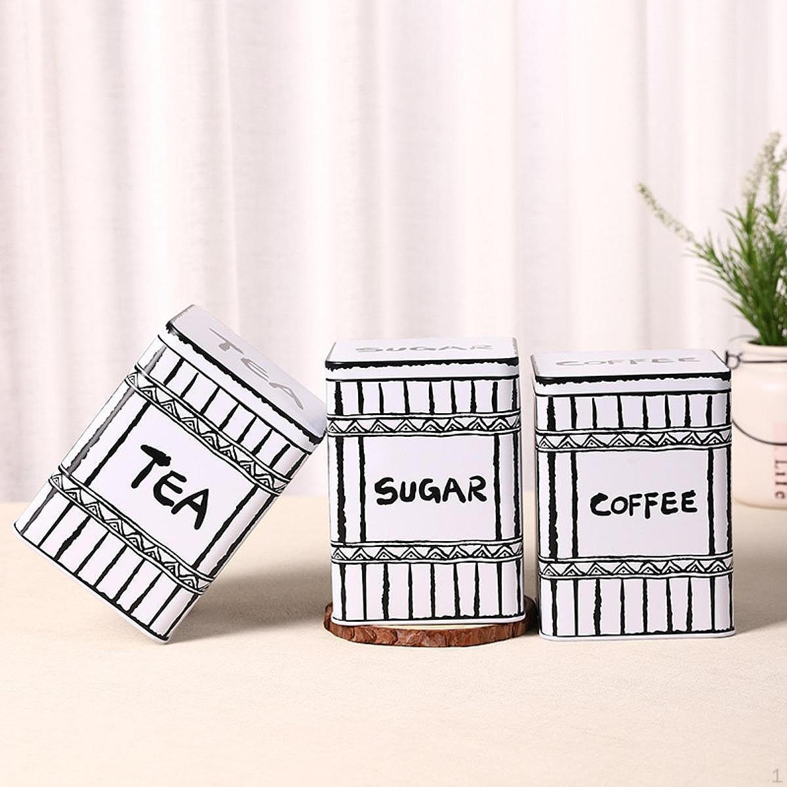 

3 Airtight Tea, Coffee, And Sugar Canisters with Lids, Kitchen Storage Organizer for Home Style C