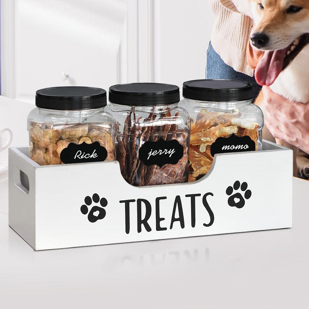 White Wooden Dog Treat Container Large Capacity Dog Food Storage Holder Airtight Dog Treat Bin for Pet Gift Supply Accessories
