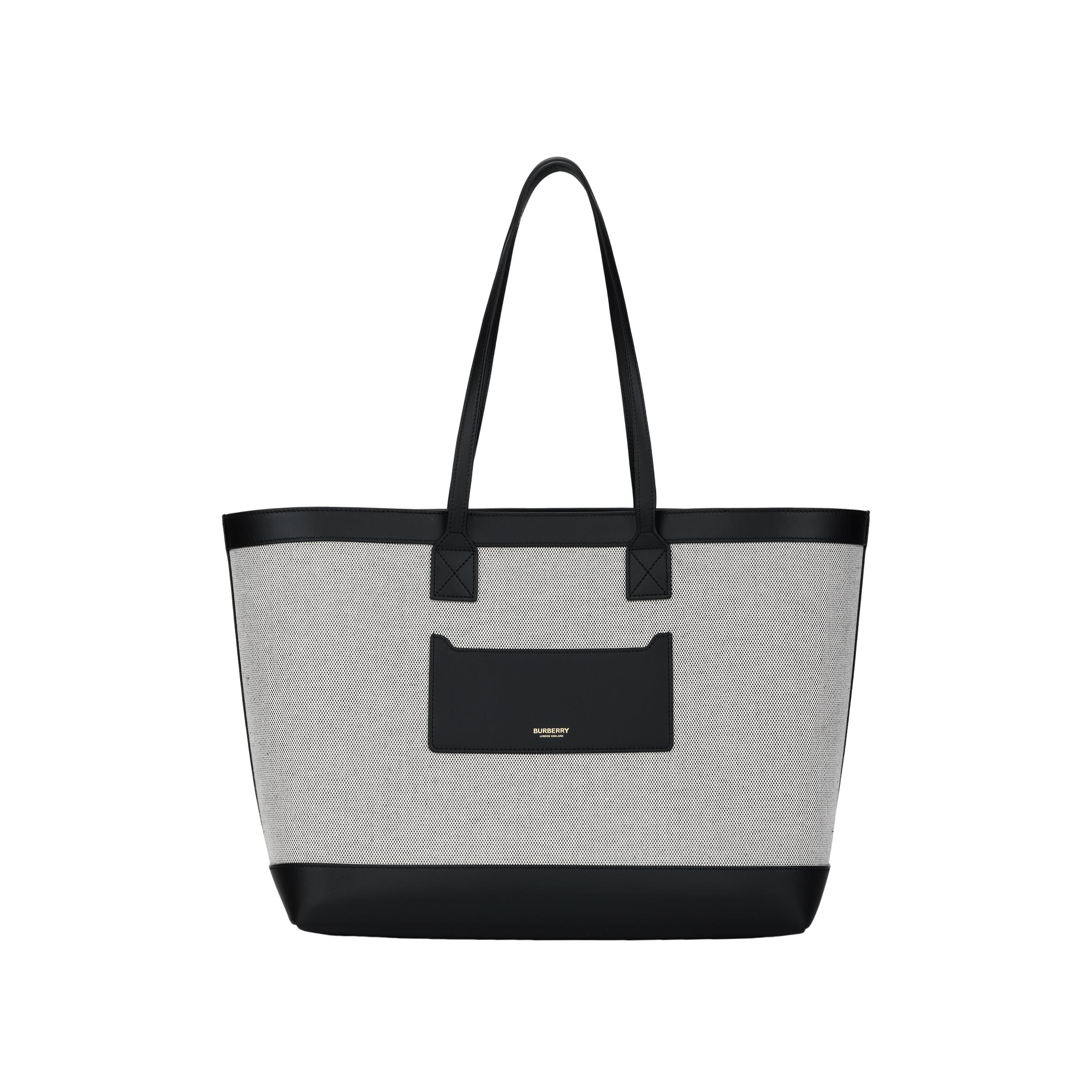 

Burberry Letter Embossed Logo Open Design Canvas And Smooth Calfskin Tote Bag Women Tote Bags Black 80895691 Basic Set (Bag+Dust Bag)