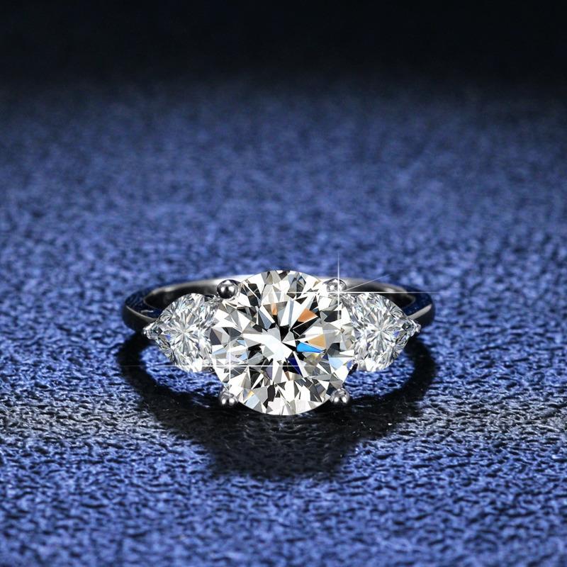Gica Gema Classic Four-claw S925 Silver Set 3 Carat Zircon Ring Female Heart Diamond Ring Pigeon Egg Wedding Ring