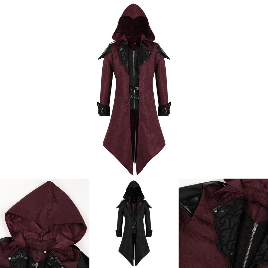 European Medieval Vintage Mens Padded Knit Coat With Hood For Halloweentheater Costumes