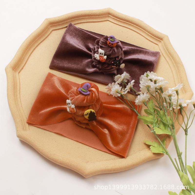 Halloween hair accessories children's pumpkin headband webbing bow golden velvet headband baby headband