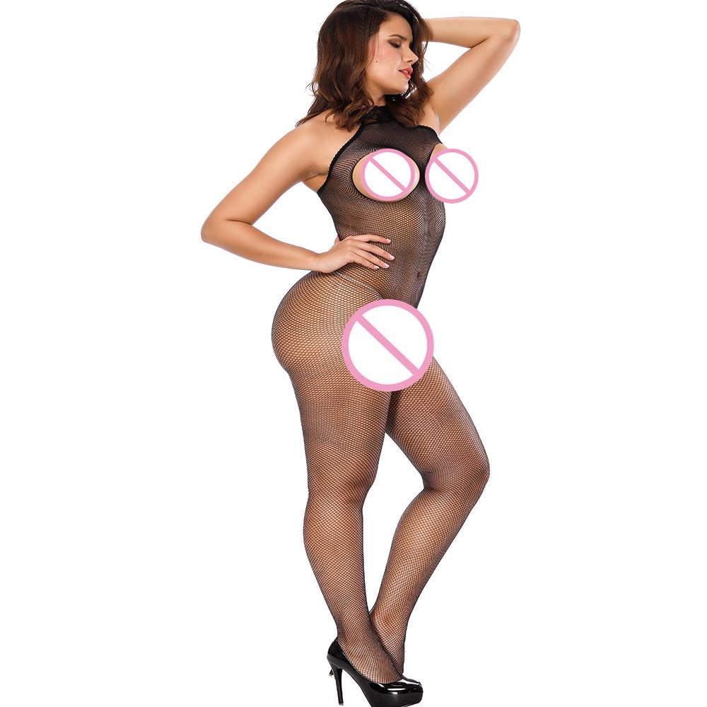 Damska seksowna bielizna Czarny duży kod Seksowna zawieszka na szyję otwarta, aby otworzyć siatkę