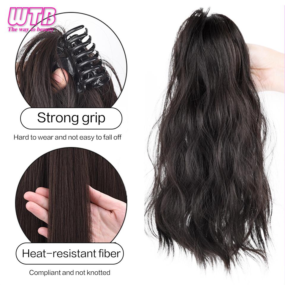 WTB Damen-Haarverlängerung, synthetischer kurzer, lockiger Pferdeschwanz, Clip-Haarverlängerung, schwarzbrauner Pferdeschwanz