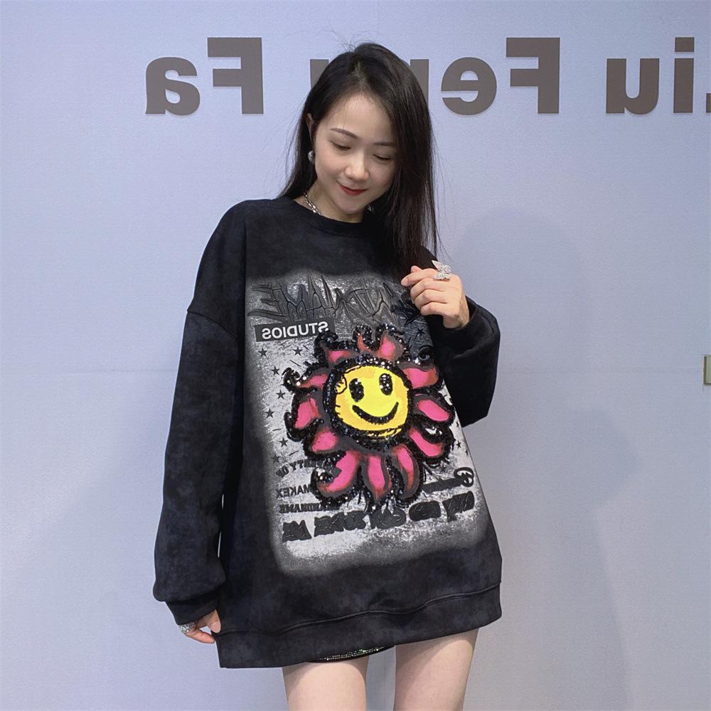 

Новое худи с круглым вырезом и длинными рукавами для женщин на осень и зиму. Свободный, удобный и комфортный топ-пуловер One Size чёрный