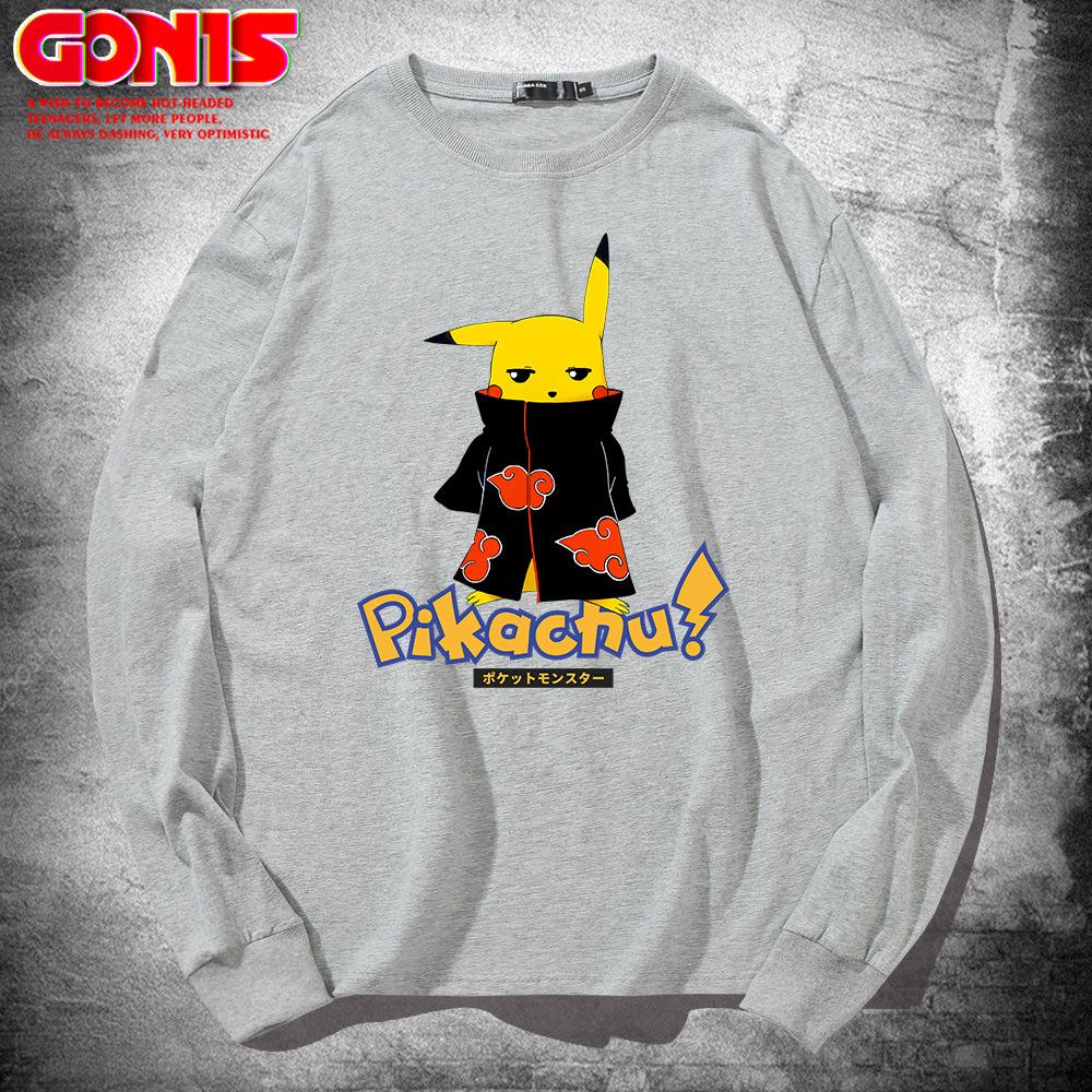 Japanese anime long-sleeve T-shirts for men and women, spring/autumn wear Naruto, pure cotton loose thin base shirts, trendy clothing