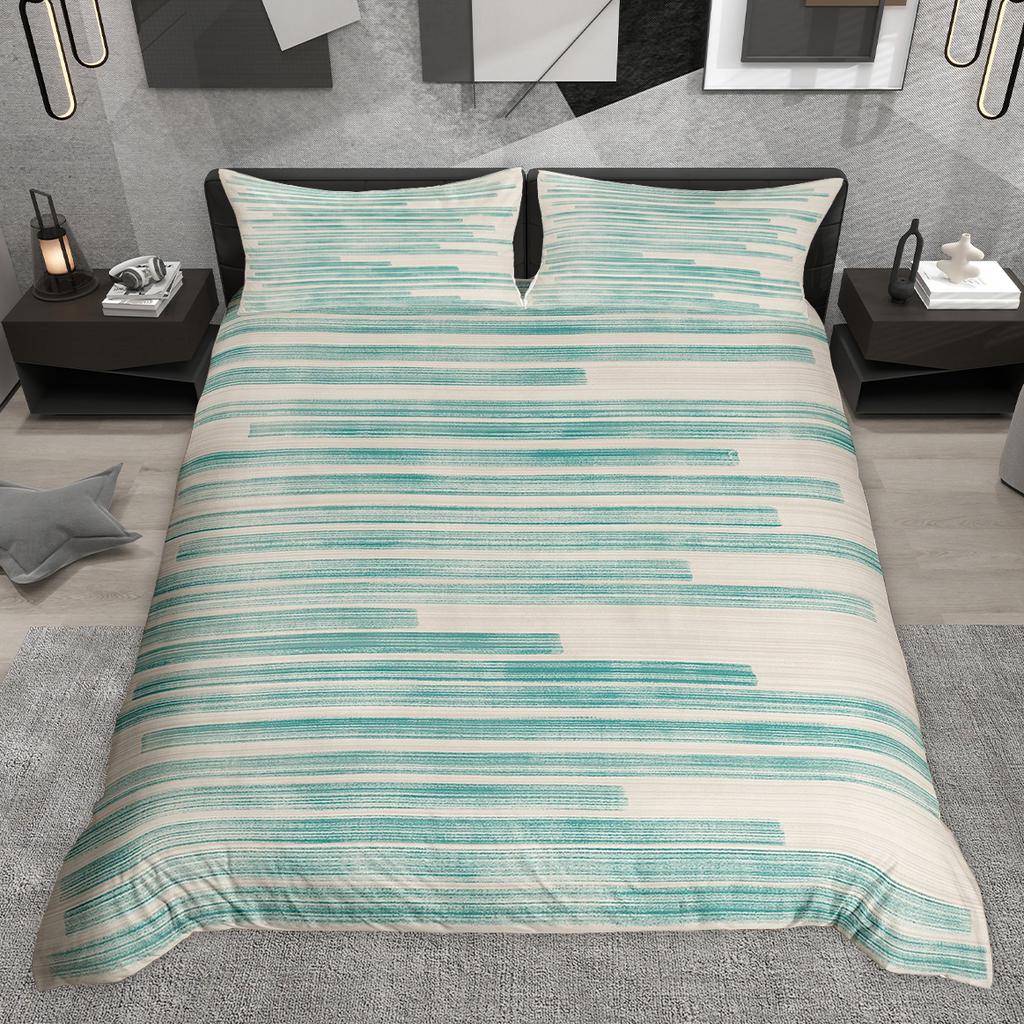 Homewish Zestaw poszewki na kołdrę w stylu vintage z geometrycznym paskiem, Zestaw pościeli z motywem grunge, Zestaw poszewki na kołdrę w stylu retro lodge cabin