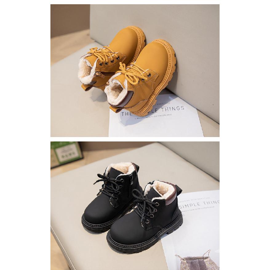 Winter New Children's Snow Boots with Fleece Lining, Warm Cotton Shoes, Boys' Yellow Boots, Girls' Boots, Large Cotton Martin Boots