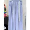 Lace belt wide-leg pants high-end loose and thin casual pants temperament versatile solid color floor-mopping straight-leg pants