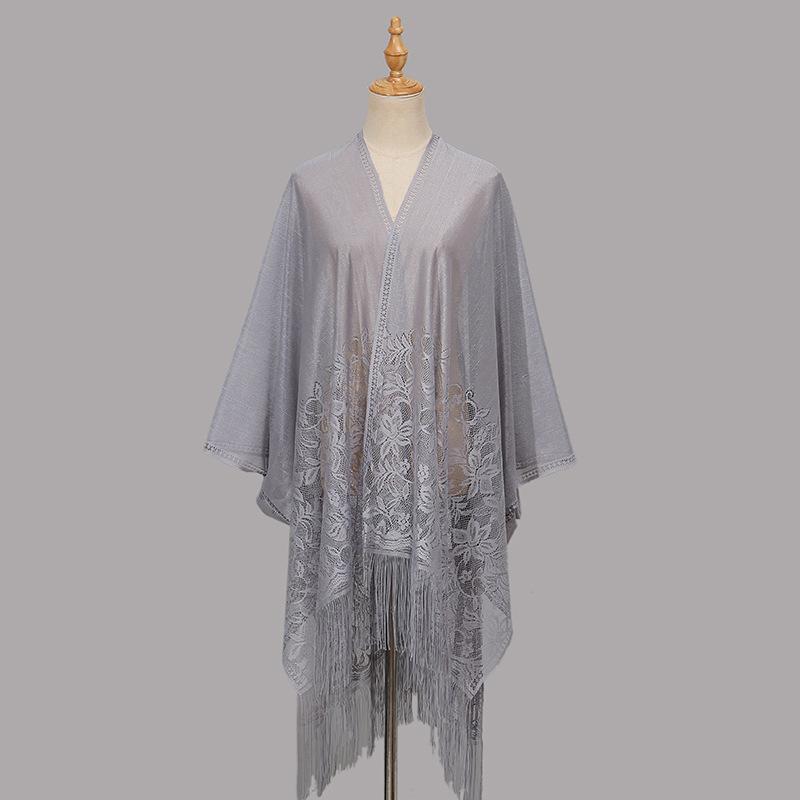Autumn and Winter New Solid Color Lace Hollow Fringed Polyester Vest Long Elegant Women's Versatile Cheongsam Shawl
