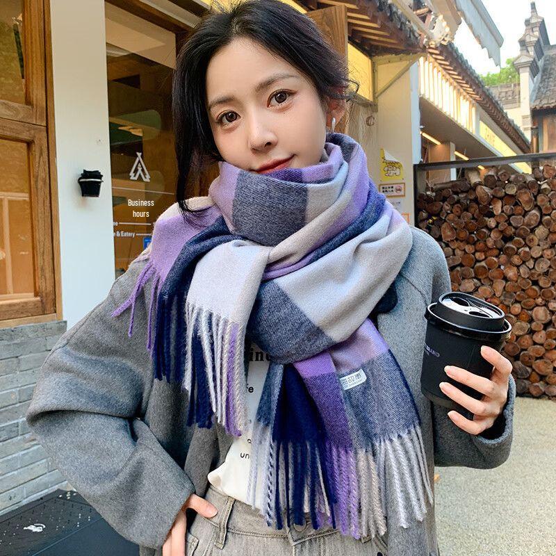 Милый клетчатый зимний шарф в корейском стиле