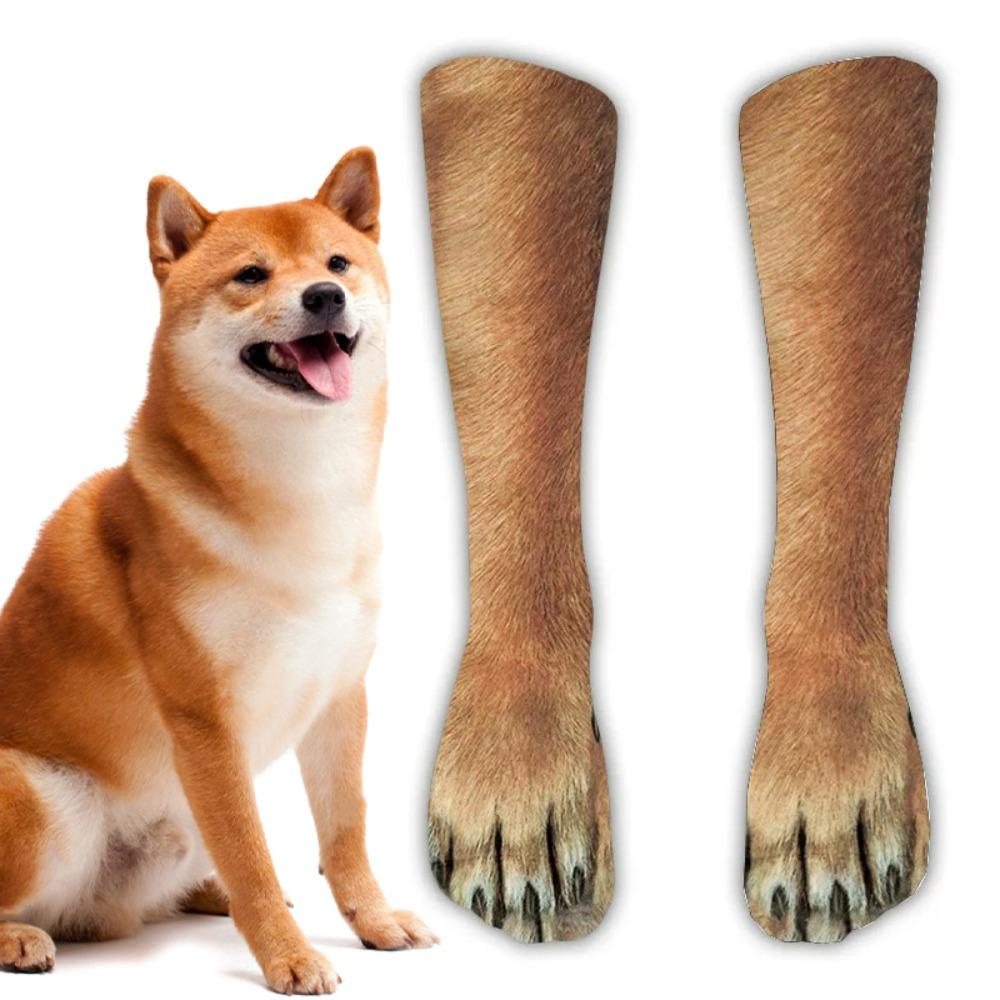 Lustige 3D-Druck Tierpfoten-Socken Für Damen Herren Unisex Neuheit Tiger Katze Hund Mittellange Socken Kreative Fußpfoten-Drucksocken One Size beige