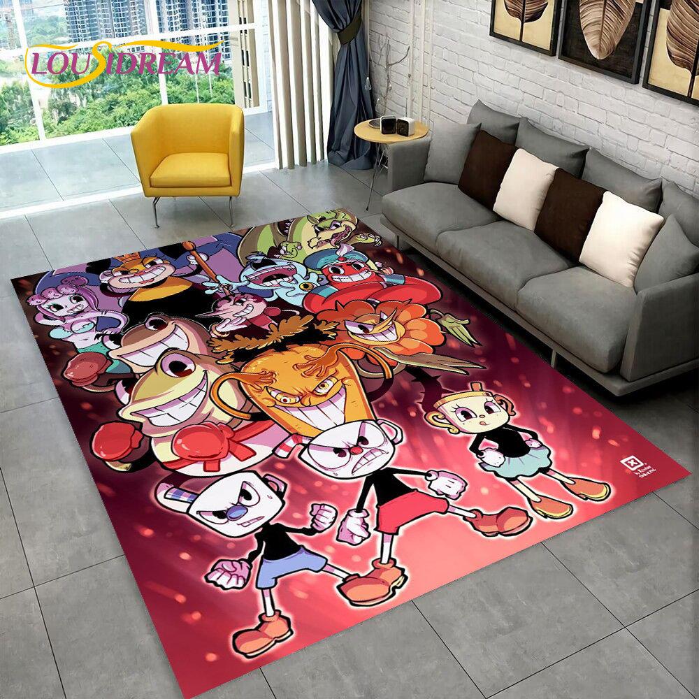 Juego, Cuphead y Mugman, alfombra para área de jugador, alfombra para sala de estar, dormitorio, decoración de felpudo para sofá, alfombra antideslizante para juegos de niños