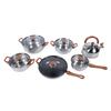 Stainless Steel Cookware Set Multifunctional Wooden Grain Kitchen Cookware Pots Pans Set with Kettle