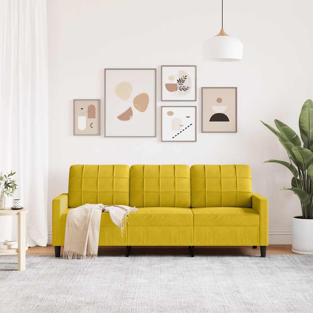 3 Seater Sofa Yellow 180 cm Velvet