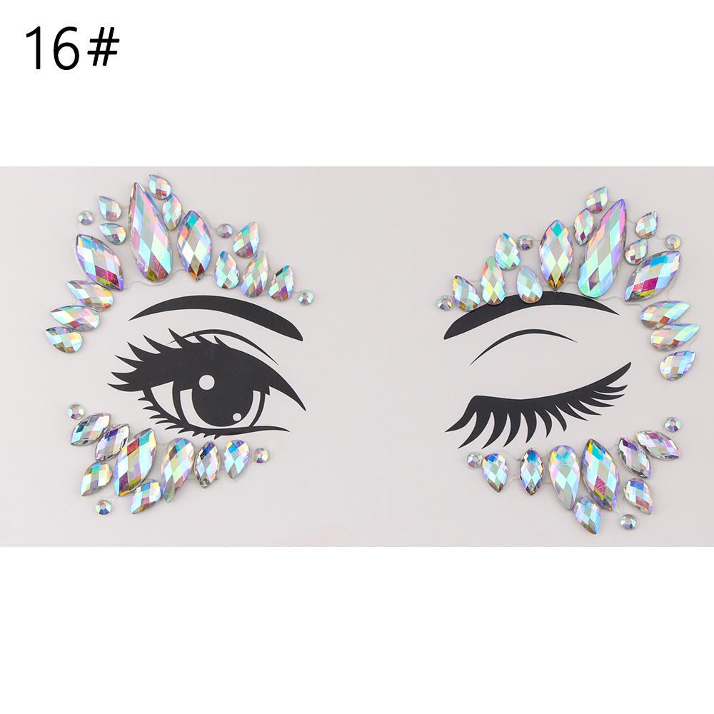 Fashion Colorful 3D Crystal Temporary Tattoo Face Gems Jewels Rhinestone Glitter Adhesive Stickers Festival Body Facial Decor