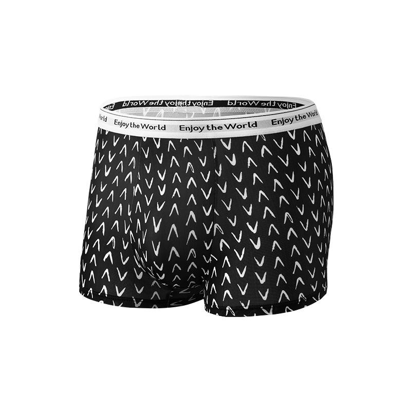 Large Size Men Spring and Summer Thin Fashion Printed Ice Silk Breathable Mid Waist Flat Angle Briefs