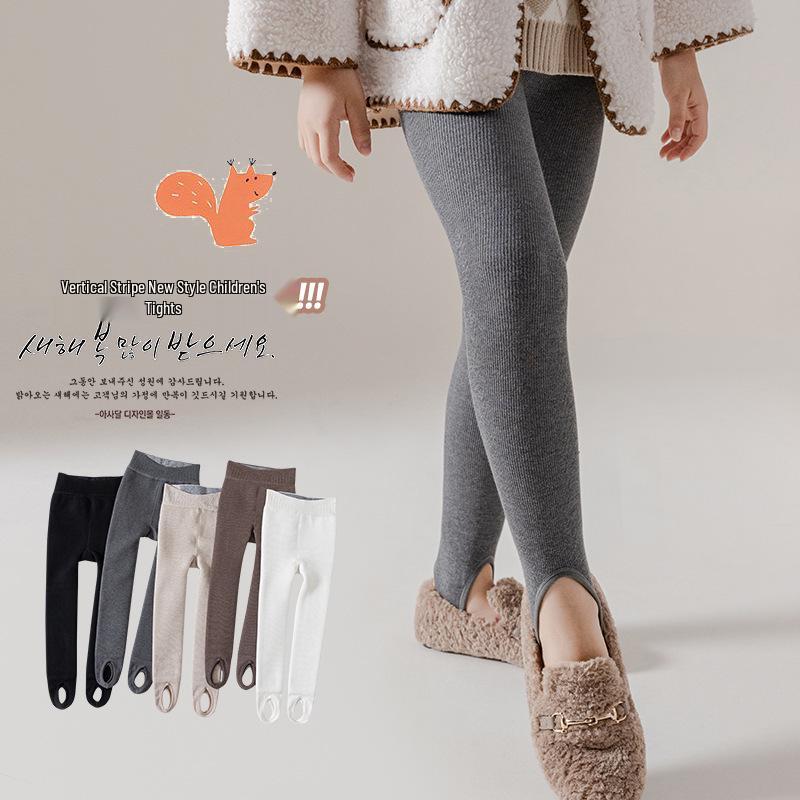 Children's Winter Fleece-Lined Cotton Leggings with Hip-Lifting Lambskin, Warm Nine-Point Design